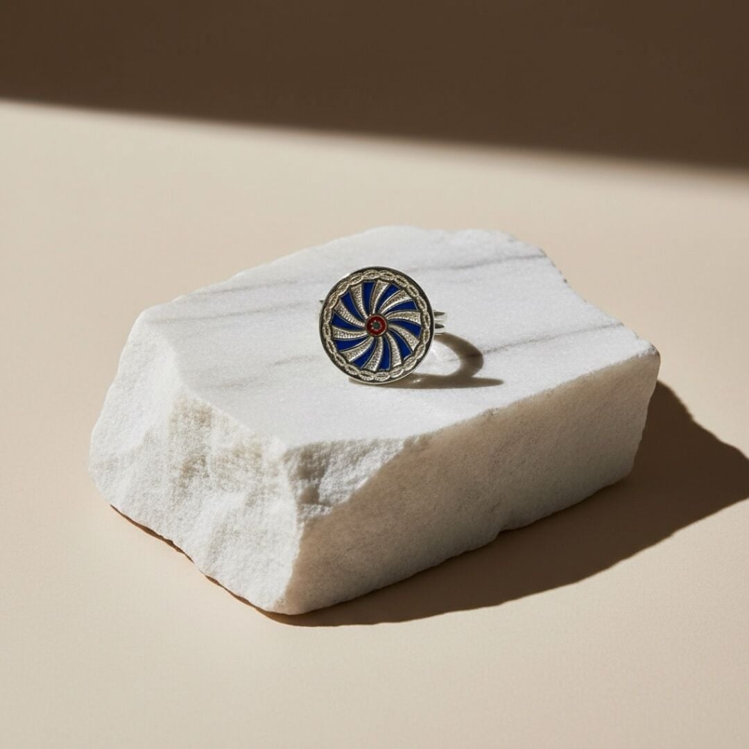 Midyat Hasırı Mine İşlemeli Gümüş Yüzük