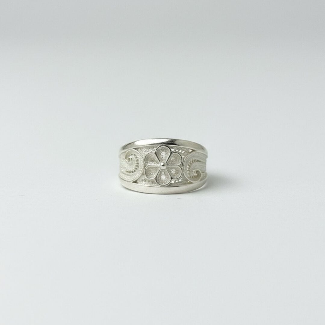 Çiçek Desenli Telkari Elişi Gümüş Yüzük