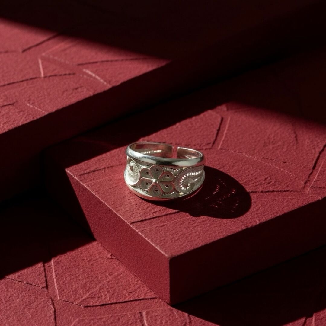 Çiçek Desenli Telkari Elişi Gümüş Yüzük