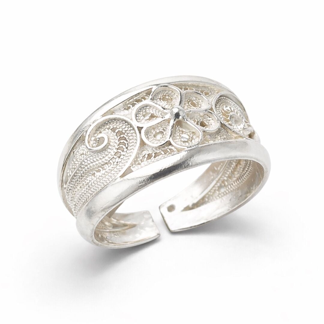 Çiçek Desenli Telkari Elişi Gümüş Yüzük