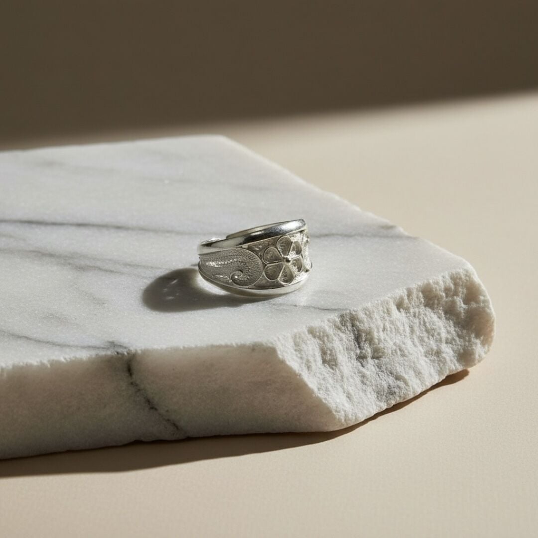 Çiçek Desenli Telkari Elişi Gümüş Yüzük