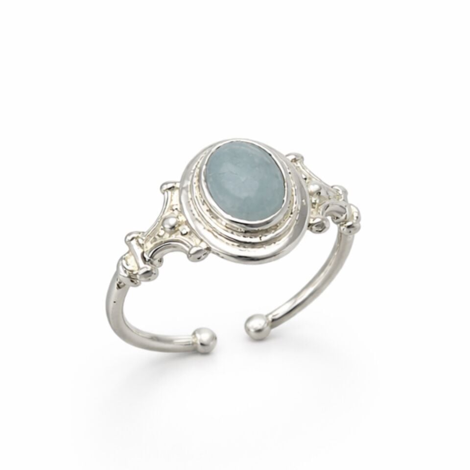 Doğal Akuamarin Taşlı Gümüş Yüzük
