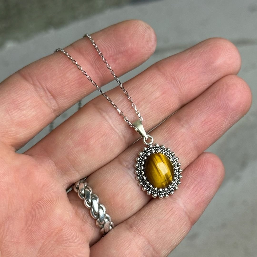 Kaplan Gözü Taşlı Midyat Hasırı Gümüş Kolye