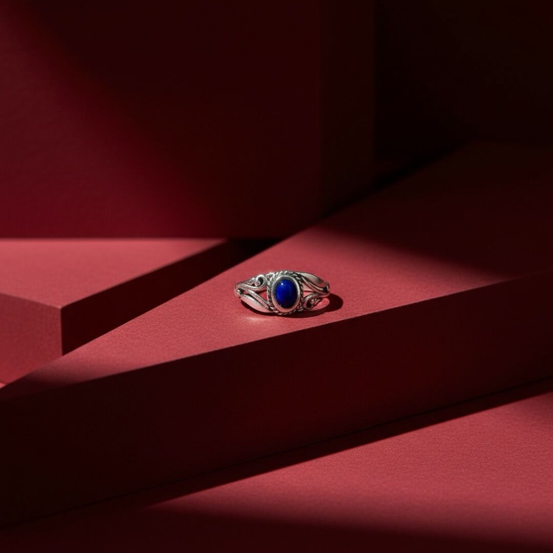 Doğal Lapis Taşlı Gümüş Yüzük