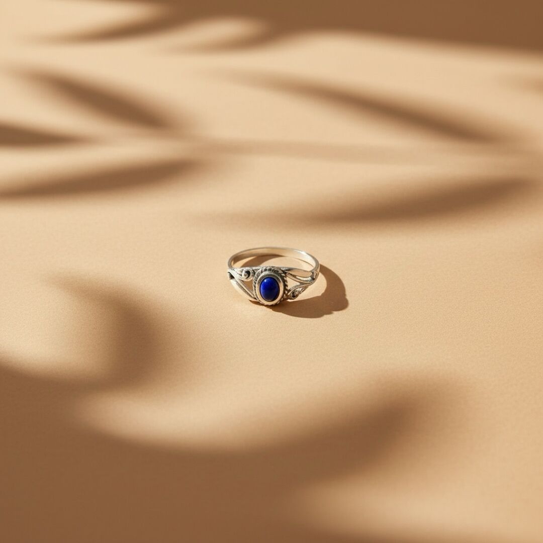 Doğal Lapis Taşlı Gümüş Yüzük