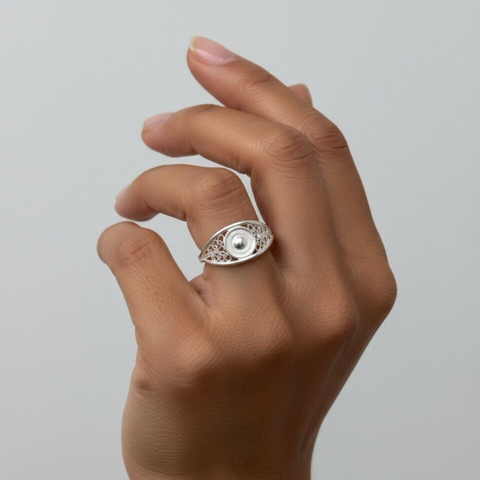 Şık Tasarımlı Telkari Elişi Gümüş Yüzük