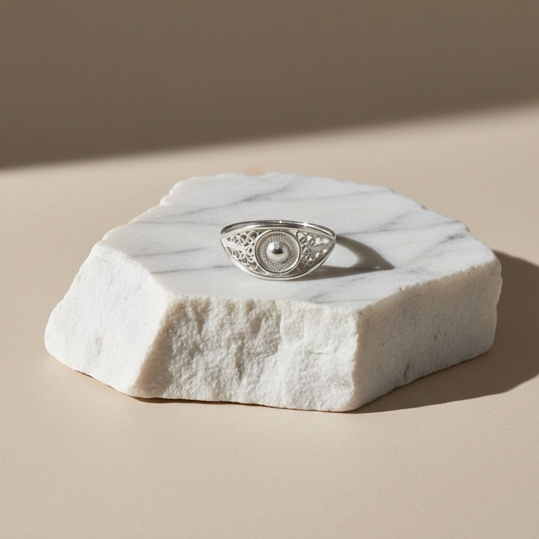 Şık Tasarımlı Telkari Elişi Gümüş Yüzük