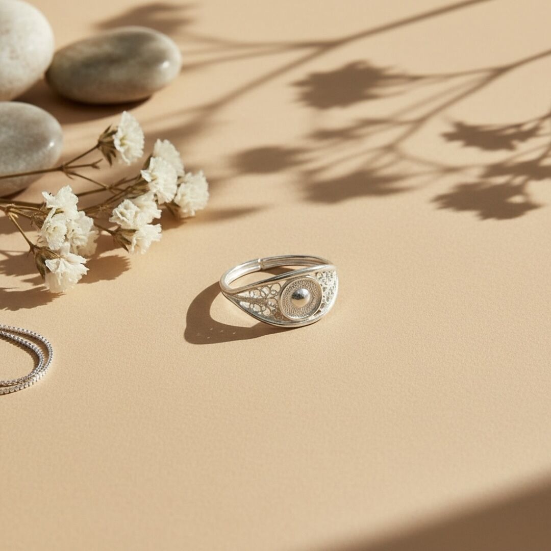 Şık Tasarımlı Telkari Elişi Gümüş Yüzük