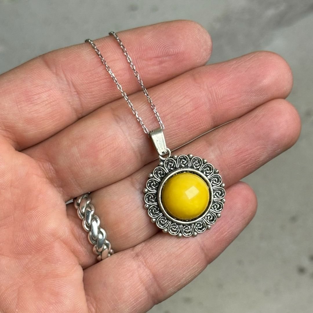 Kehribar Taşlı Midyat Hasırı Kolye