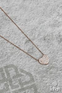 Kalp Model Taşlı Rose Gümüş Kolye