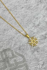 Kar Tanesi Taşlı Gold Gümüş Kolye