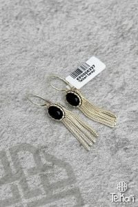 Onix Taşlı Püsküllü Motifli Mine İşlemeli Midyat Hasırı Gümüş Küpe