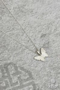 Kelebek Model Taşlı Gümüş Kolye