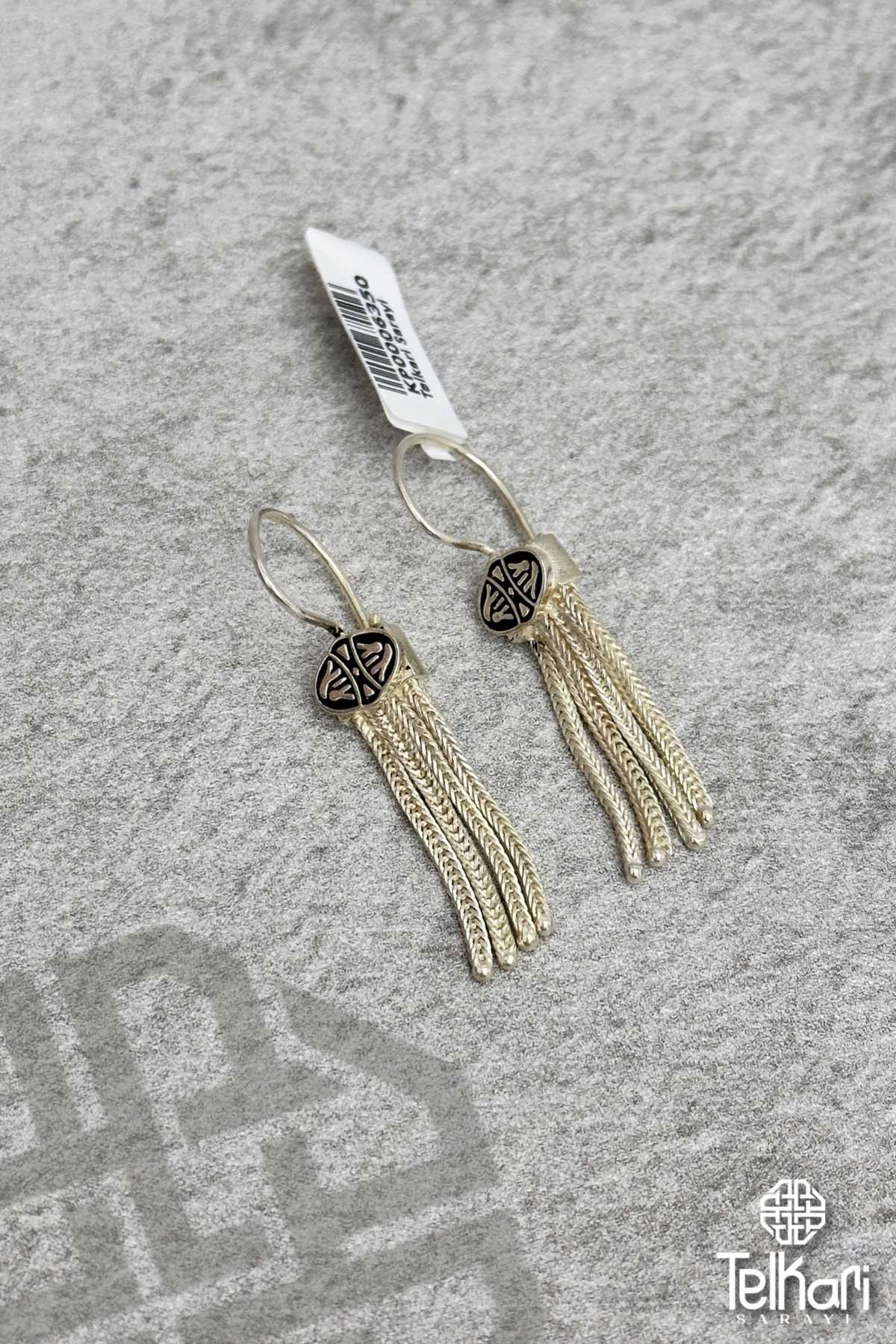 Püsküllü Motifli Mine İşlemeli Midyat Hasırı Gümüş Küpe