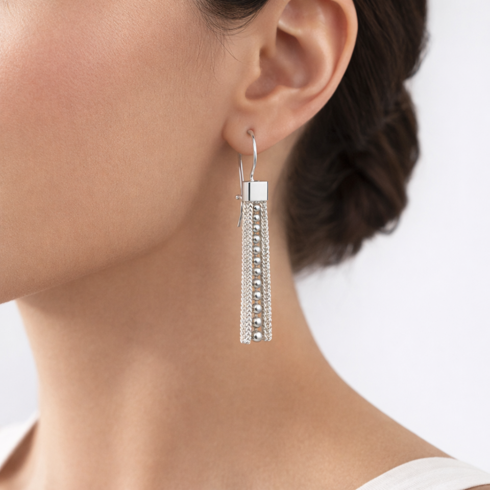 Elişi Üç Sıralı  Midyat Hasırı Gümüş Küpe