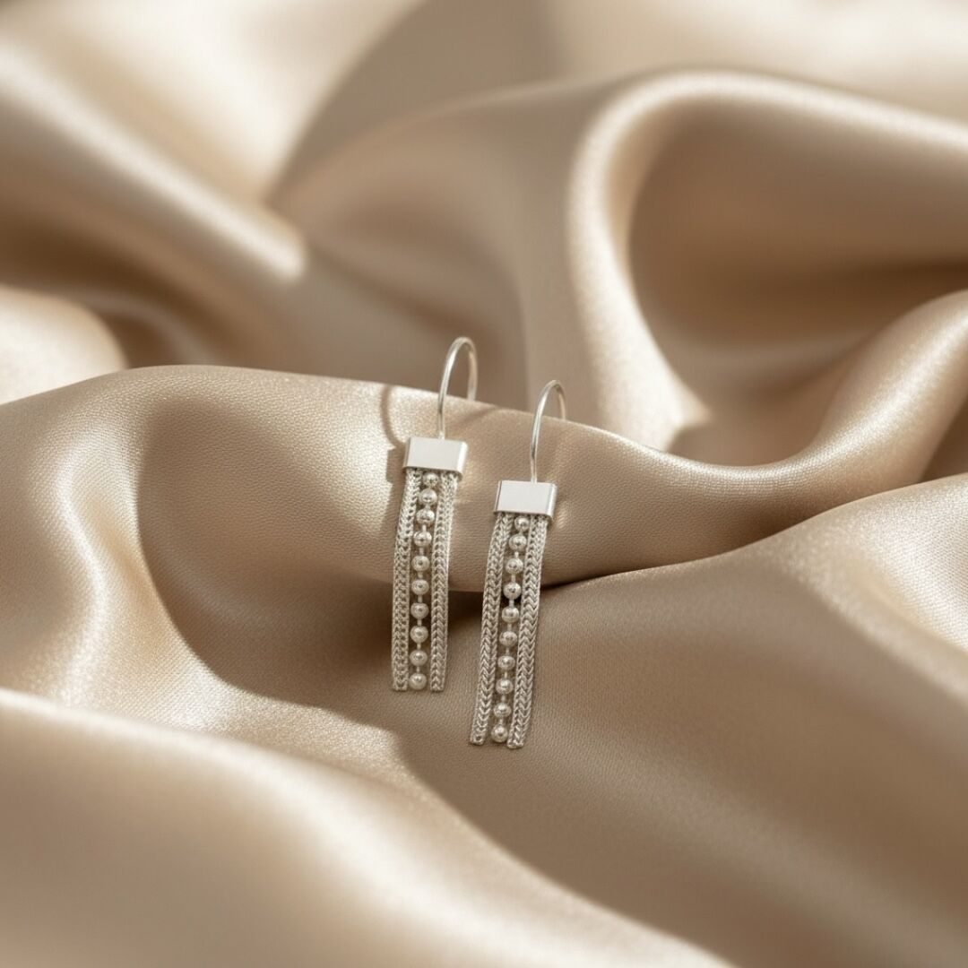 Elişi Üç Sıralı  Midyat Hasırı Gümüş Küpe