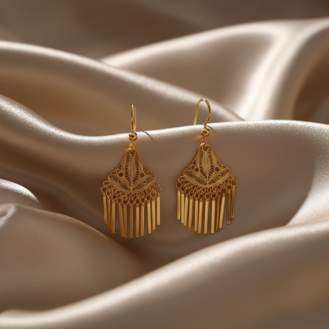 Altın Kaplama Sallantılı Model Telkari Gümüş Küpe