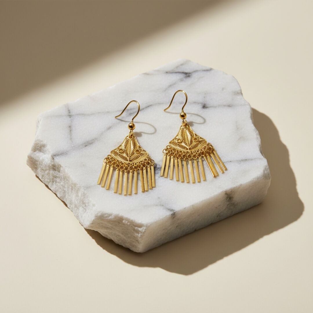 Altın Kaplama Sallantılı Model Telkari Gümüş Küpe