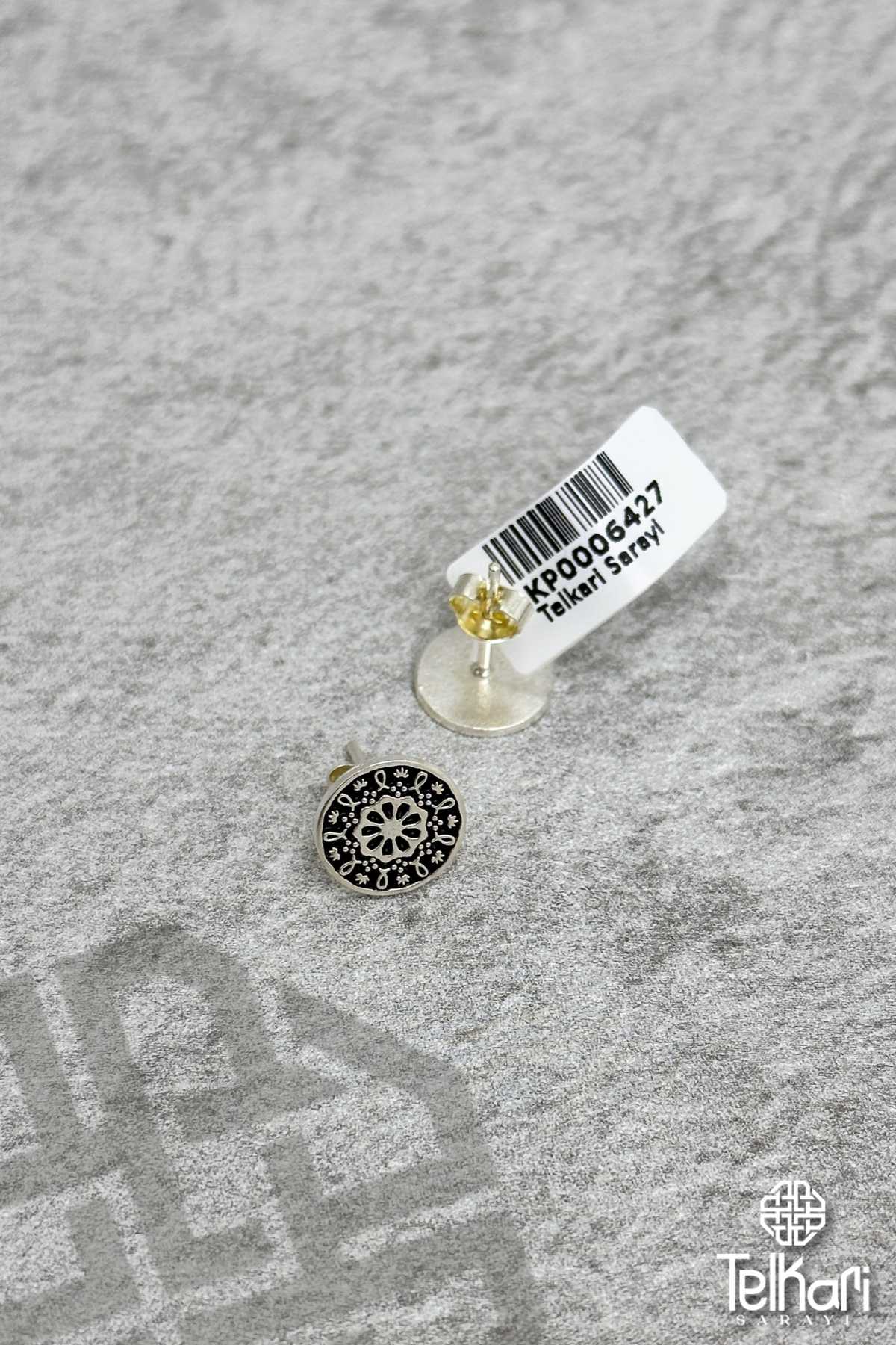 Çiçek Motifli Mine İşlemeli Midyat Hasırı Gümüş Küpe