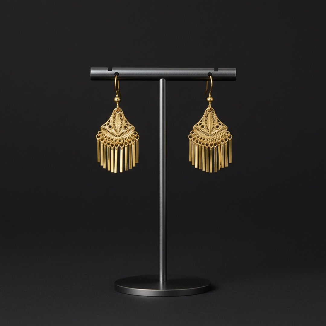 Altın Kaplama Sallantılı Model Telkari Gümüş Küpe