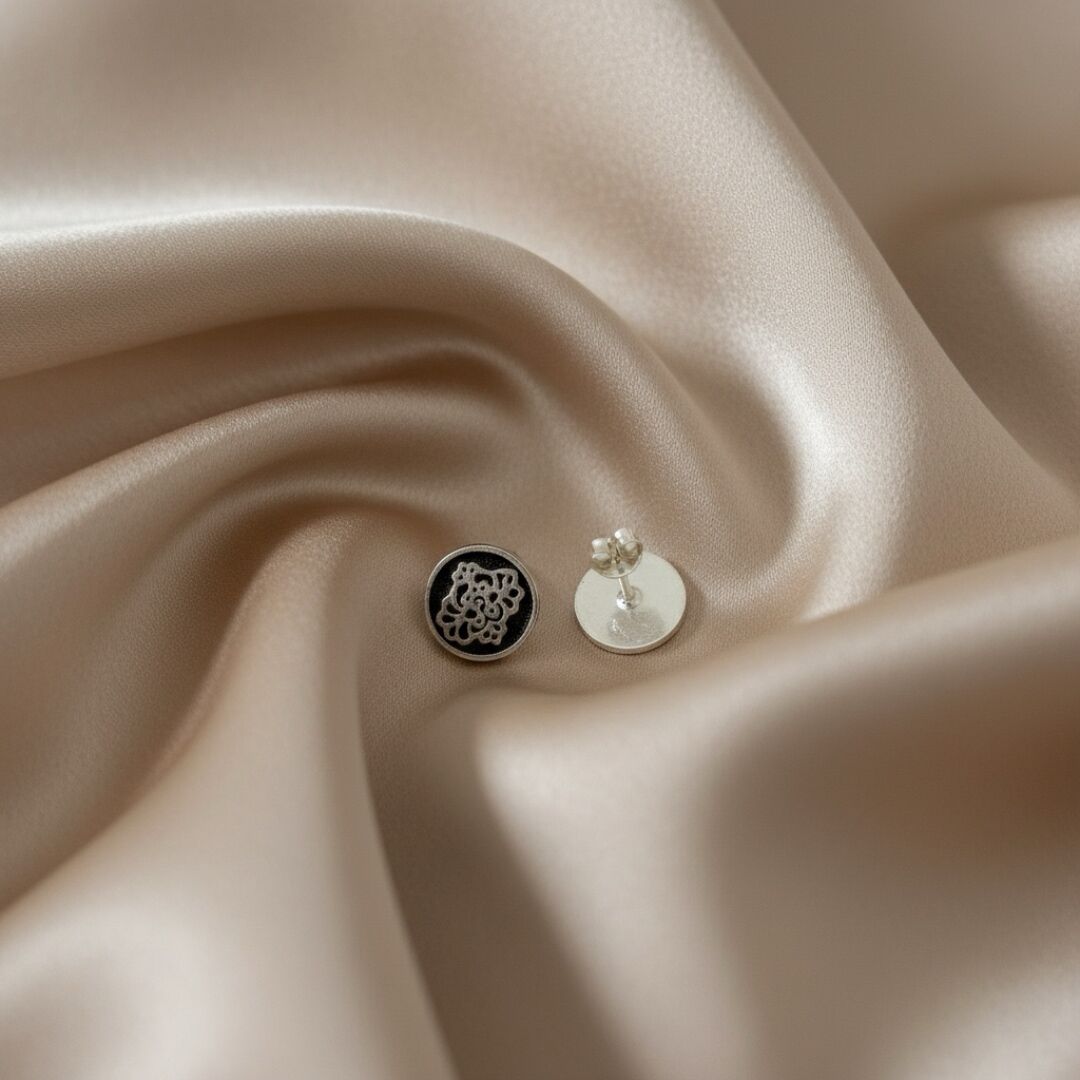 Yuvarlak İşlemeli  Midyat Hasırı Gümüş Küpe