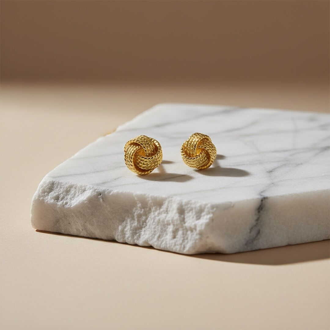 Altın Kaplama Örgü Top Model Telkari Gümüş Küpe