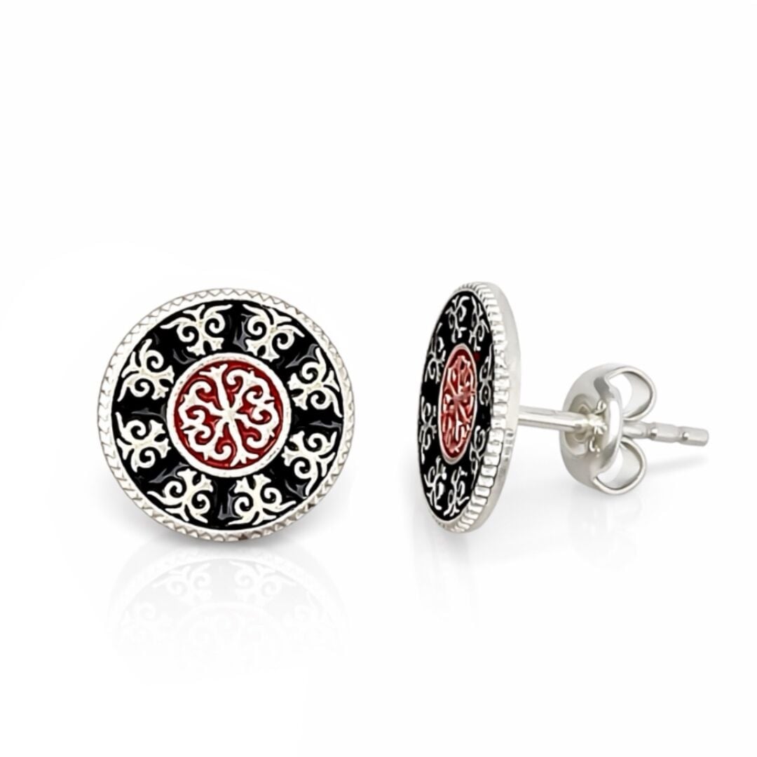 Orta Asya Motif İşlemeli  Midyat Hasırı Gümüş Küpe