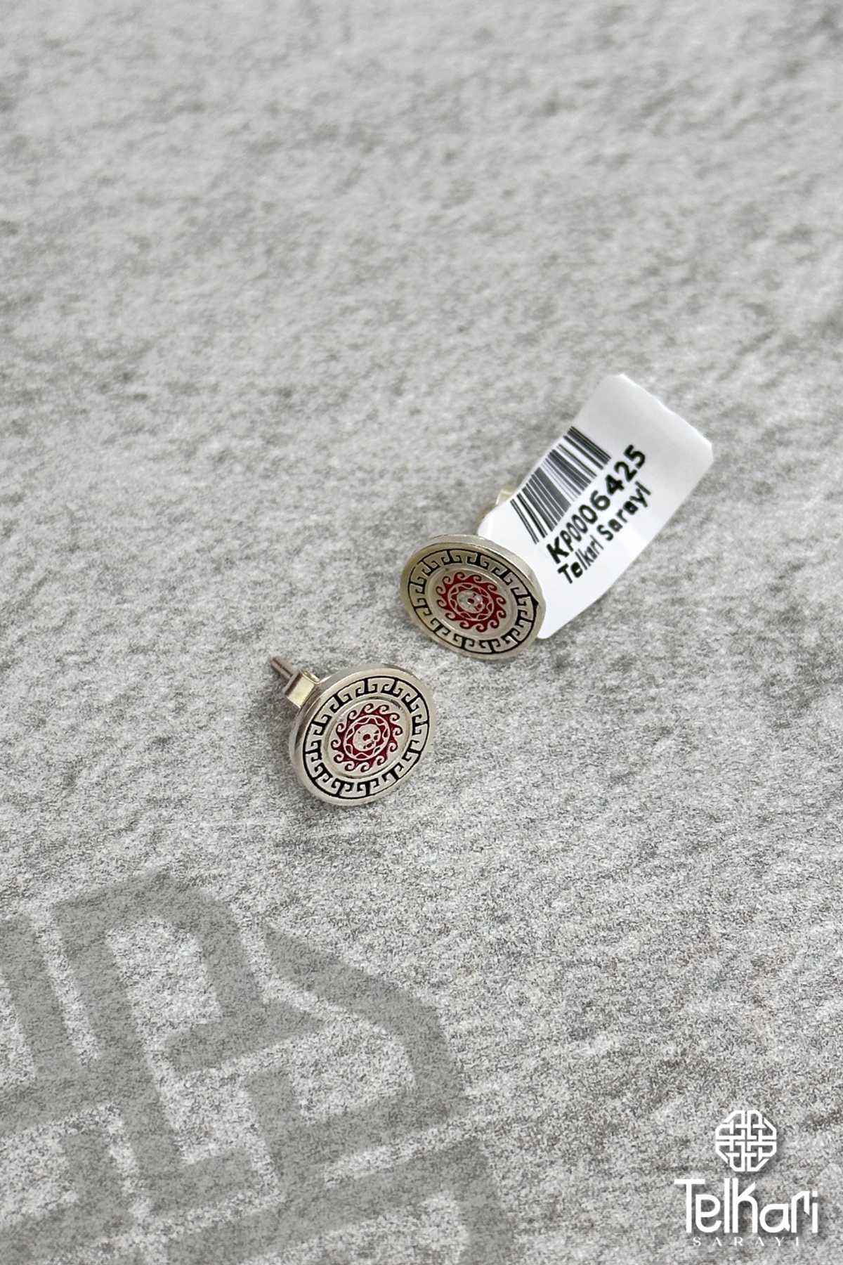 Motifli Mine İşlemeli Midyat Hasırı Gümüş Küpe