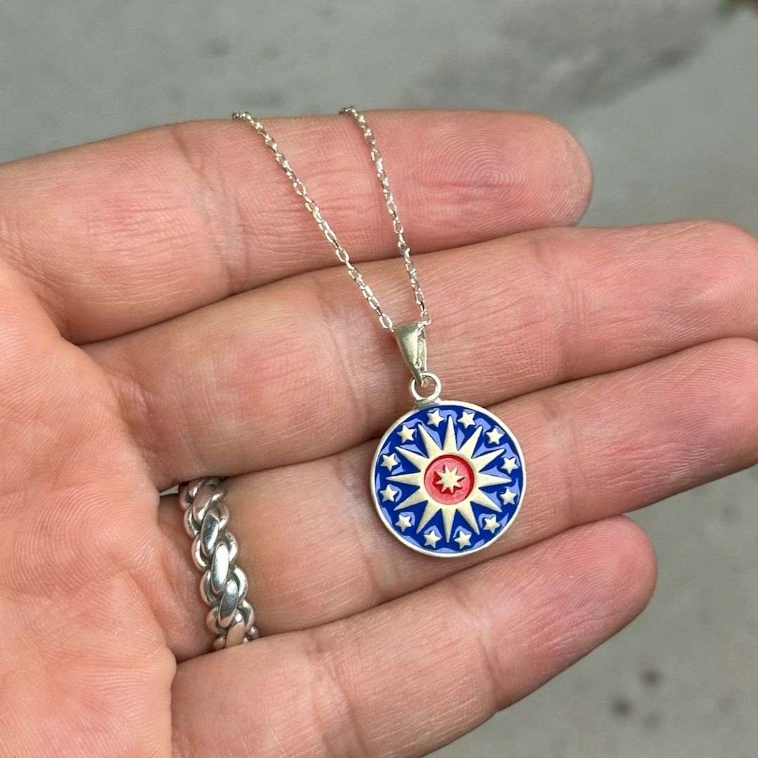 Orta Boy Yıldız Desenli Midyat Hasırı Gümüş Kolye