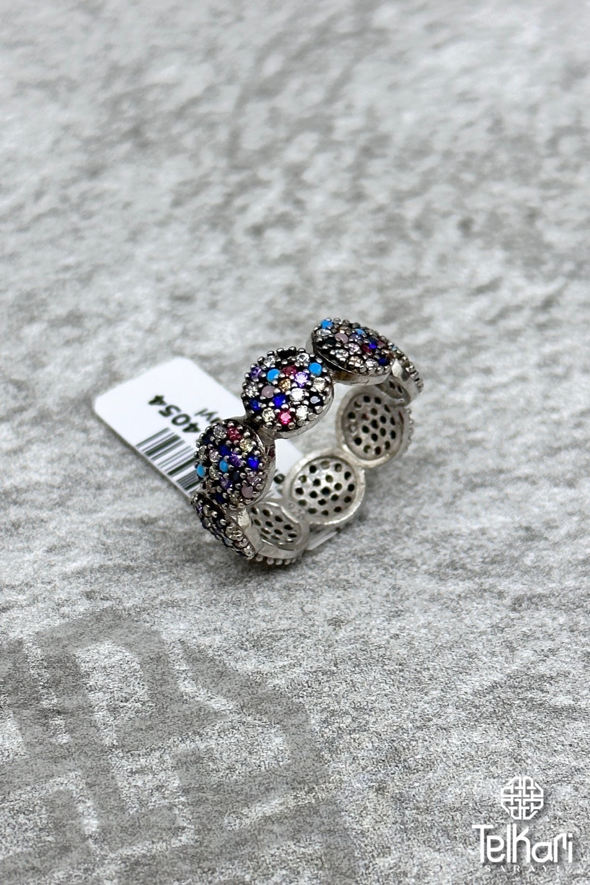 Renkli Taşlı Çiçek Model Gümüş Yüzük