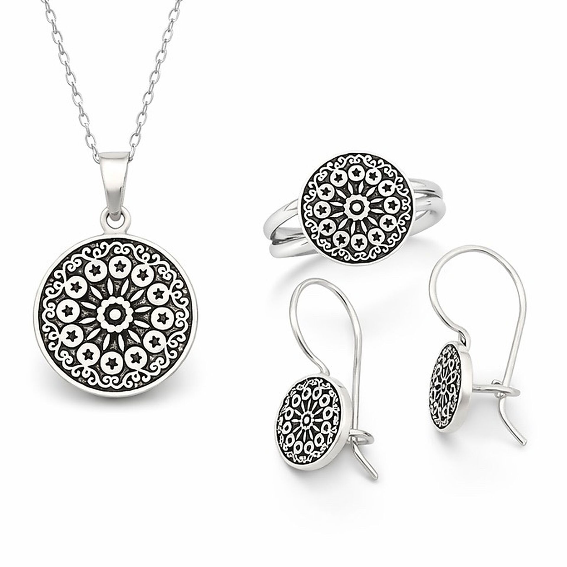 Anadolu Motif İşlemeli  Midyat Hasırı Gümüş Set