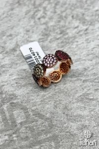 Renkli Taşlı Çiçek Model Rose Gümüş Yüzük