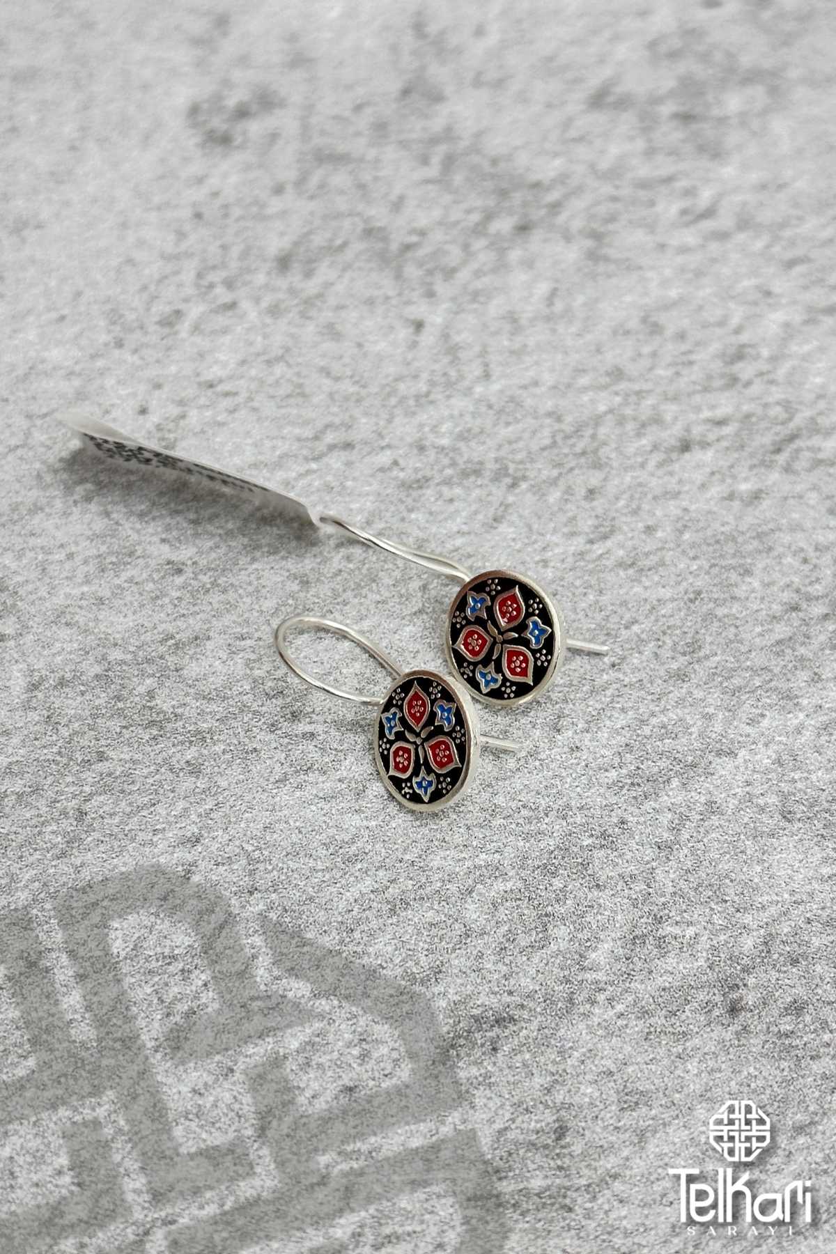 Motifli Mine İşlemeli Midyat Hasırı Gümüş Küpe