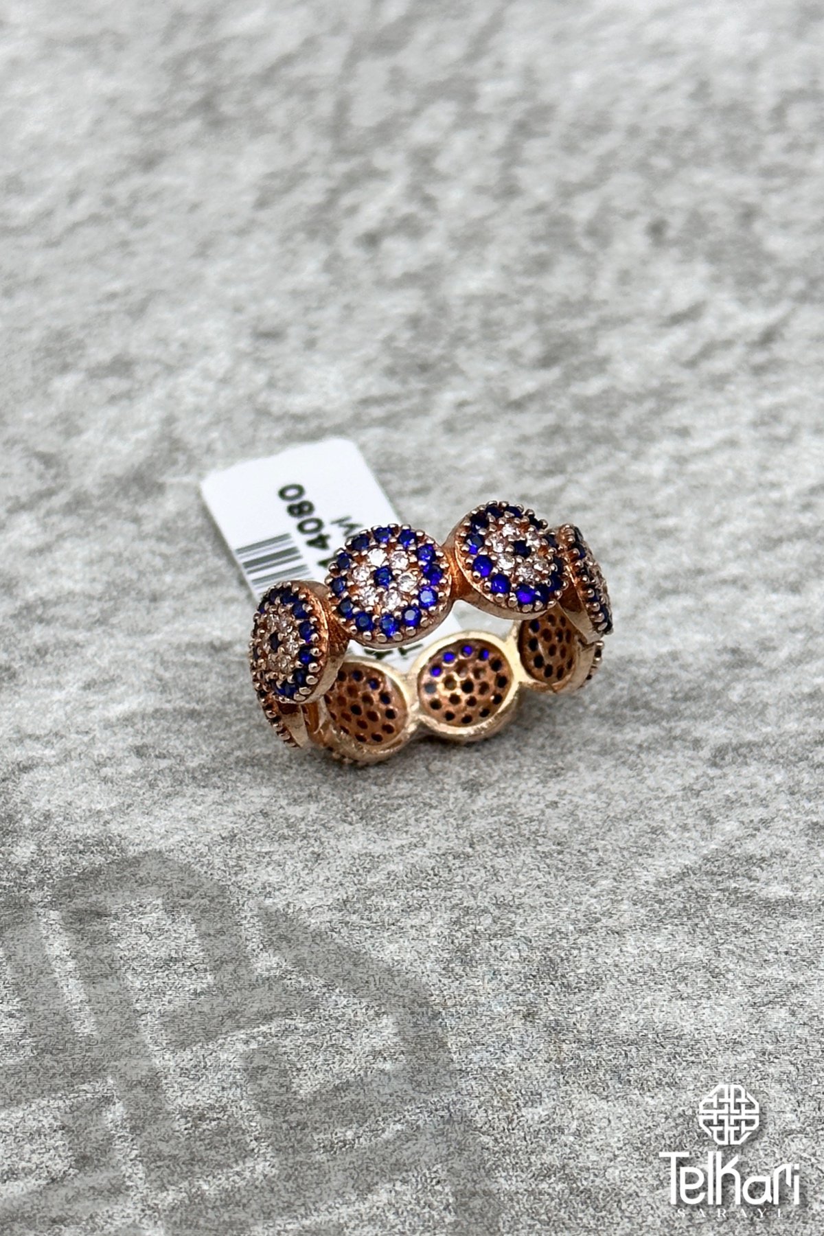 Nazar Boncuklu  Çiçek Model Rose Gümüş Yüzük