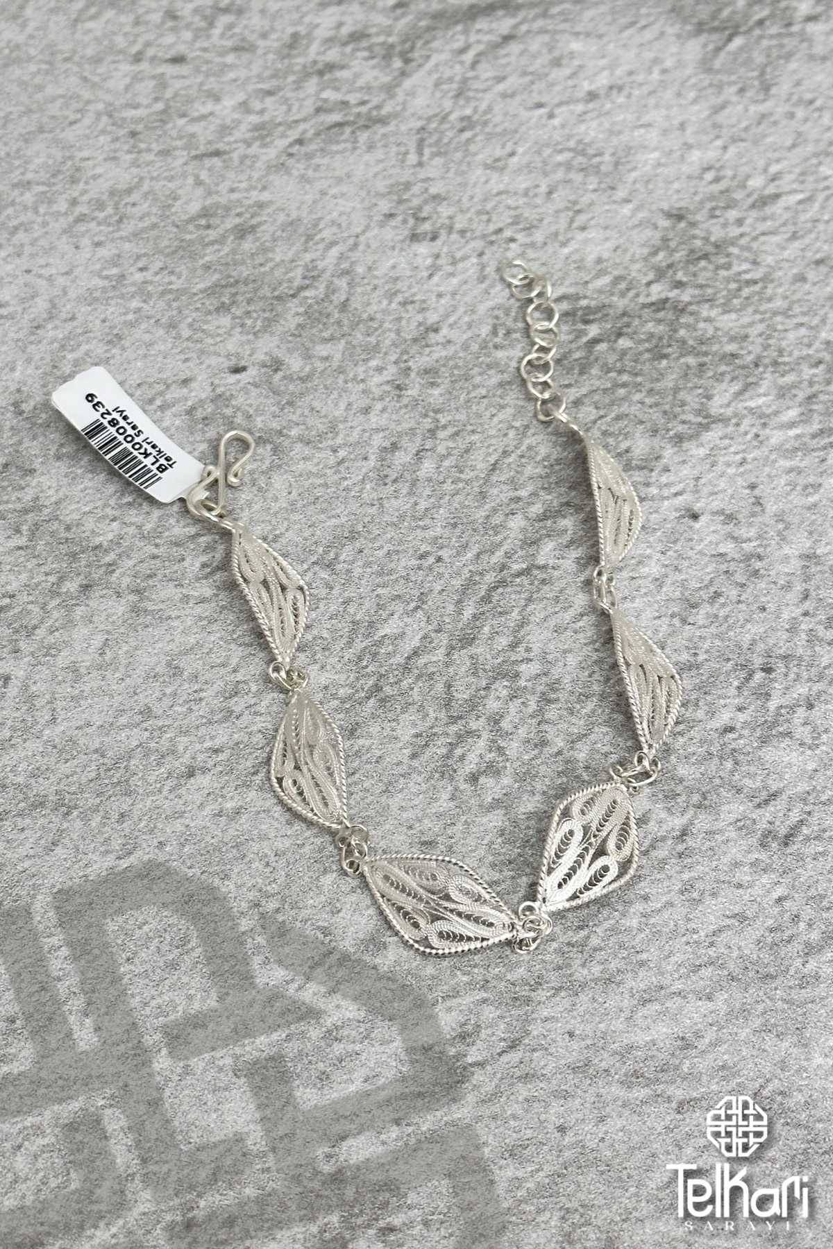 Motifli Mekik Model El İşçilikli Gümüş Midyat Telkari Bileklik