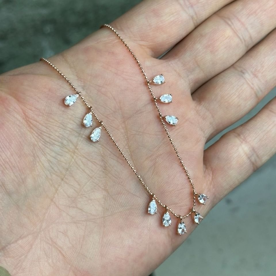 Beyaz Zirkon Taşlı Rose Gümüş Kolye