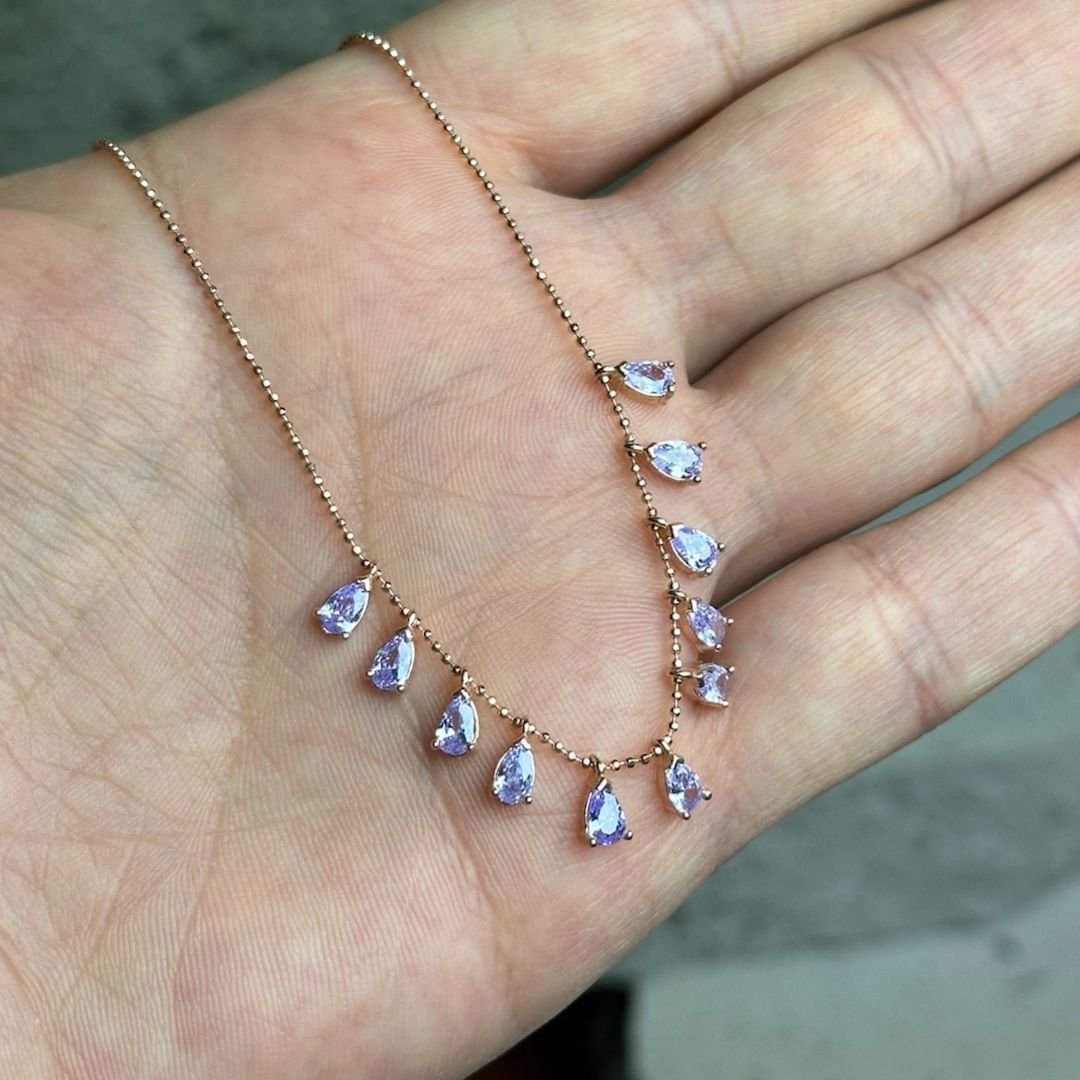 Lila Zirkon Taşlı Rose Gümüş Kolye