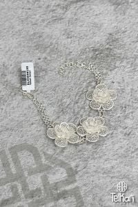 Üçlü Çiçek Motifli El İşçilikli Gümüş Midyat Telkari Bileklik