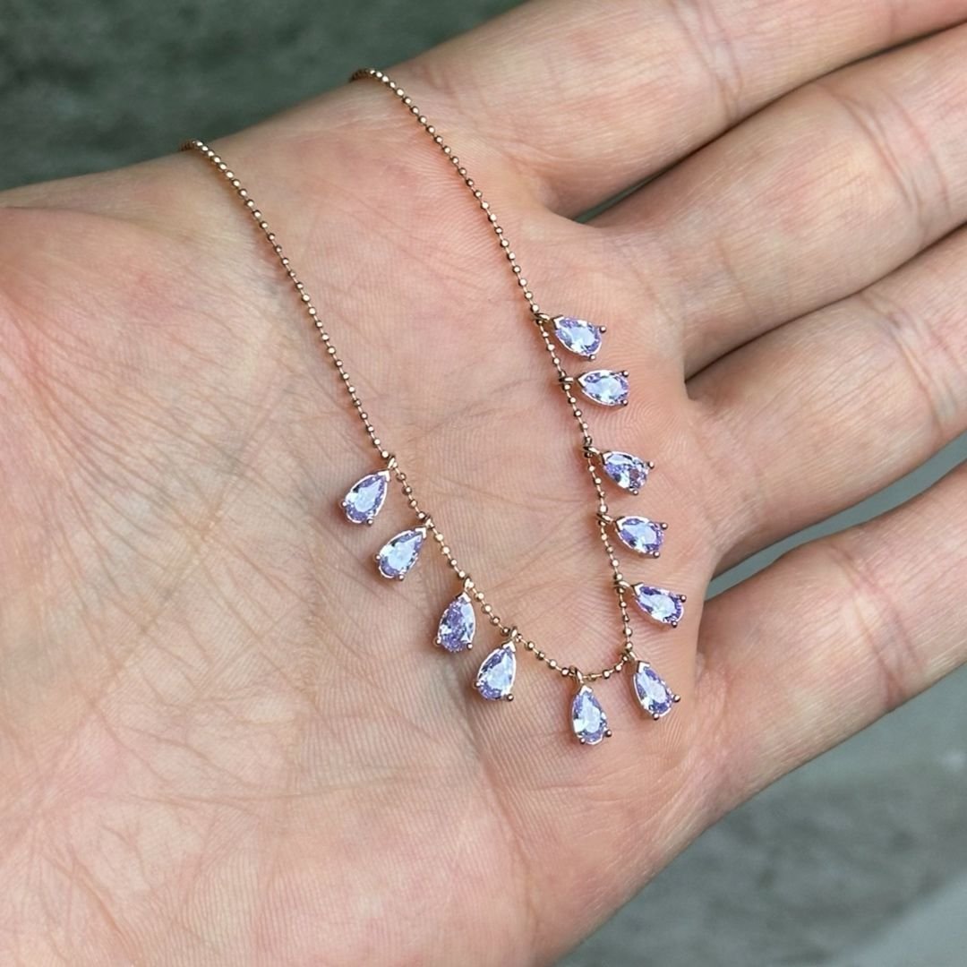 Damla Model Lila Zirkon Taşlı Rose Gümüş Kolye