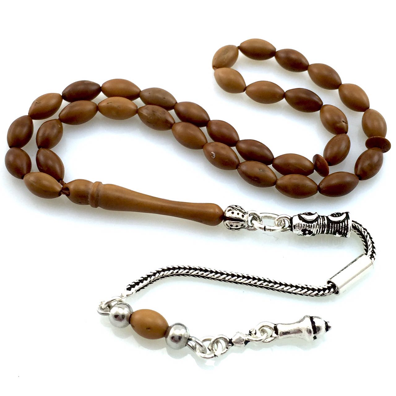 Doğal Kuka Tesbih Gümüş Püsküllü