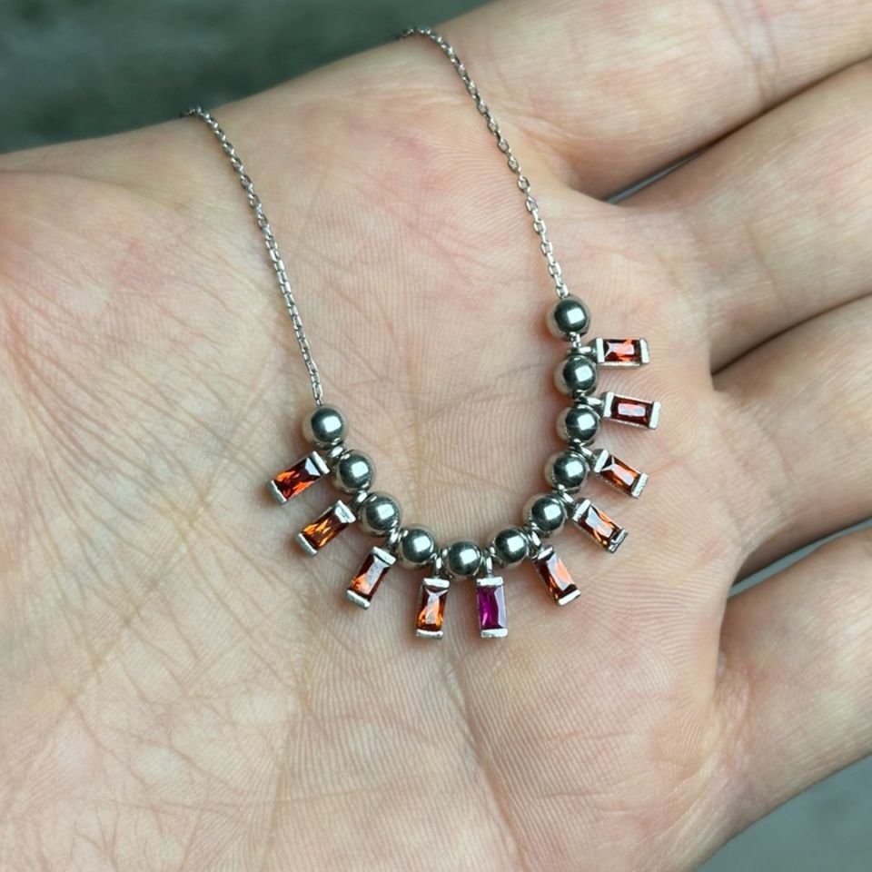 Renkli Baget Taşlı Gümüş Kolye