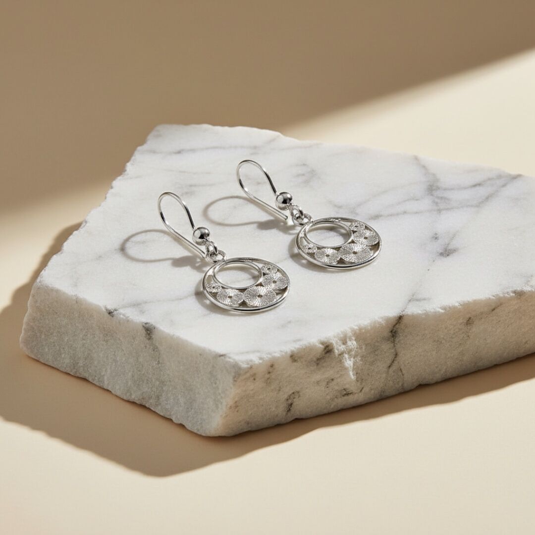 Sallantalı Halka Model Telkari Gümüş Küpe