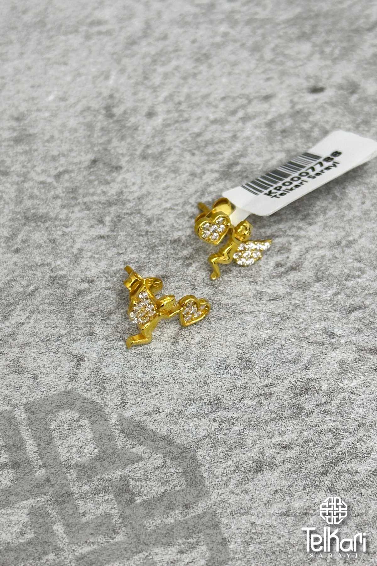 Melek Taşlı Gold Gümüş Küpe