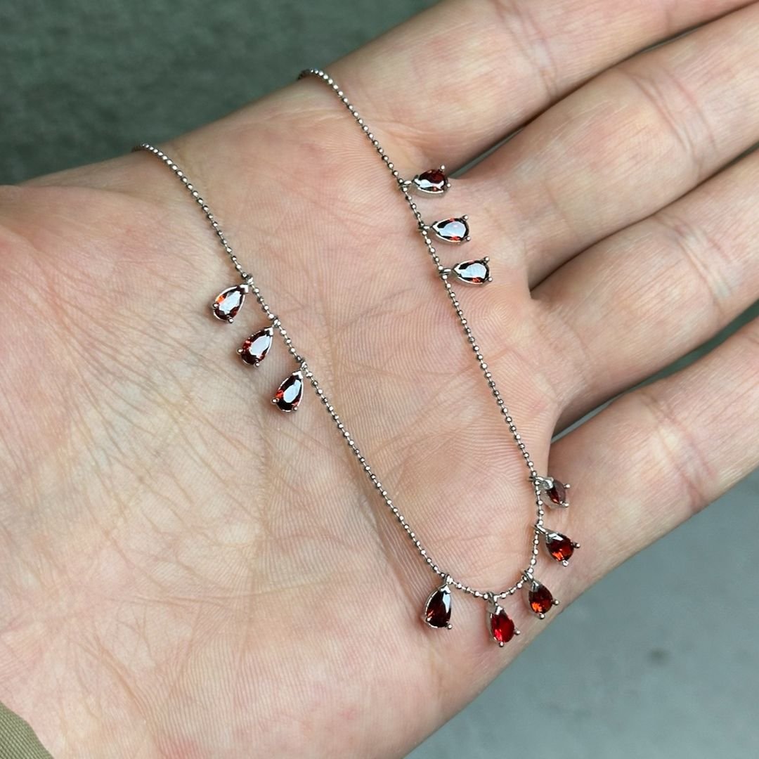 Kırmızı Zirkon Taşlı Gümüş Kolye