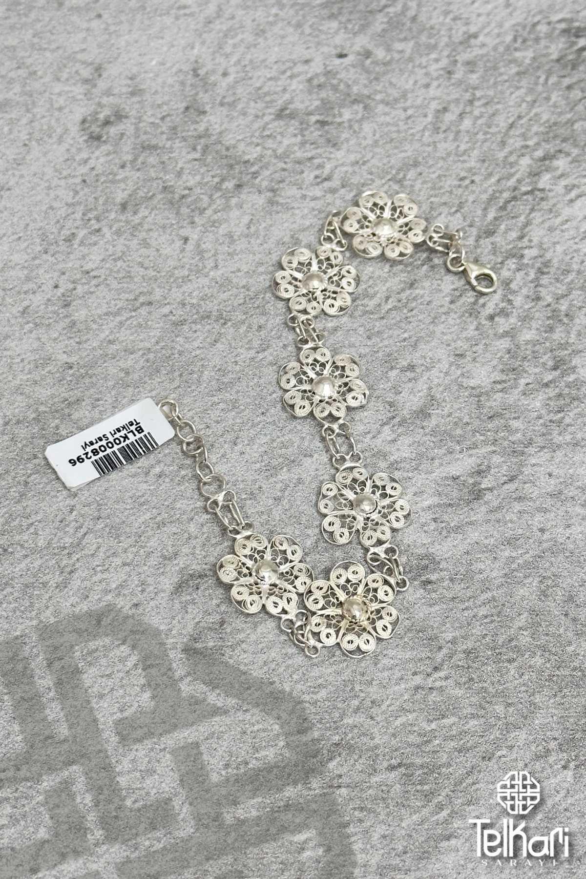 Çiçek Model Motifli El İşçilikli Gümüş Midyat Telkari Bileklik