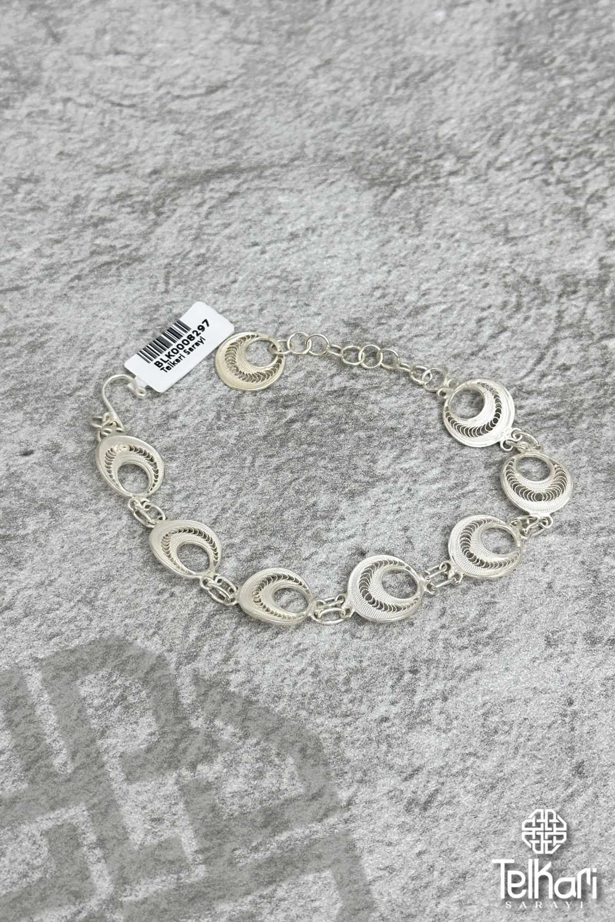 Halka Model Motifli El İşçilikli Gümüş Midyat Telkari Bileklik