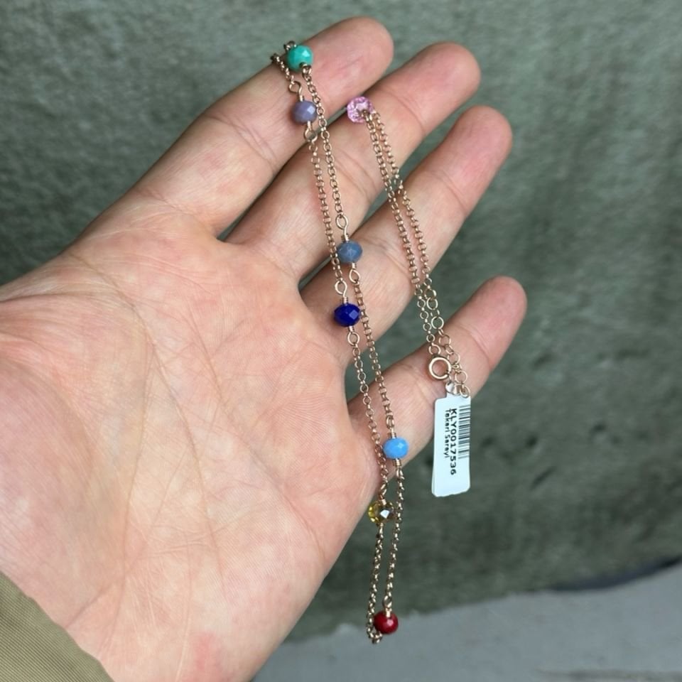 Renkli Doğal Taşlı Rose Gümüş Kolye