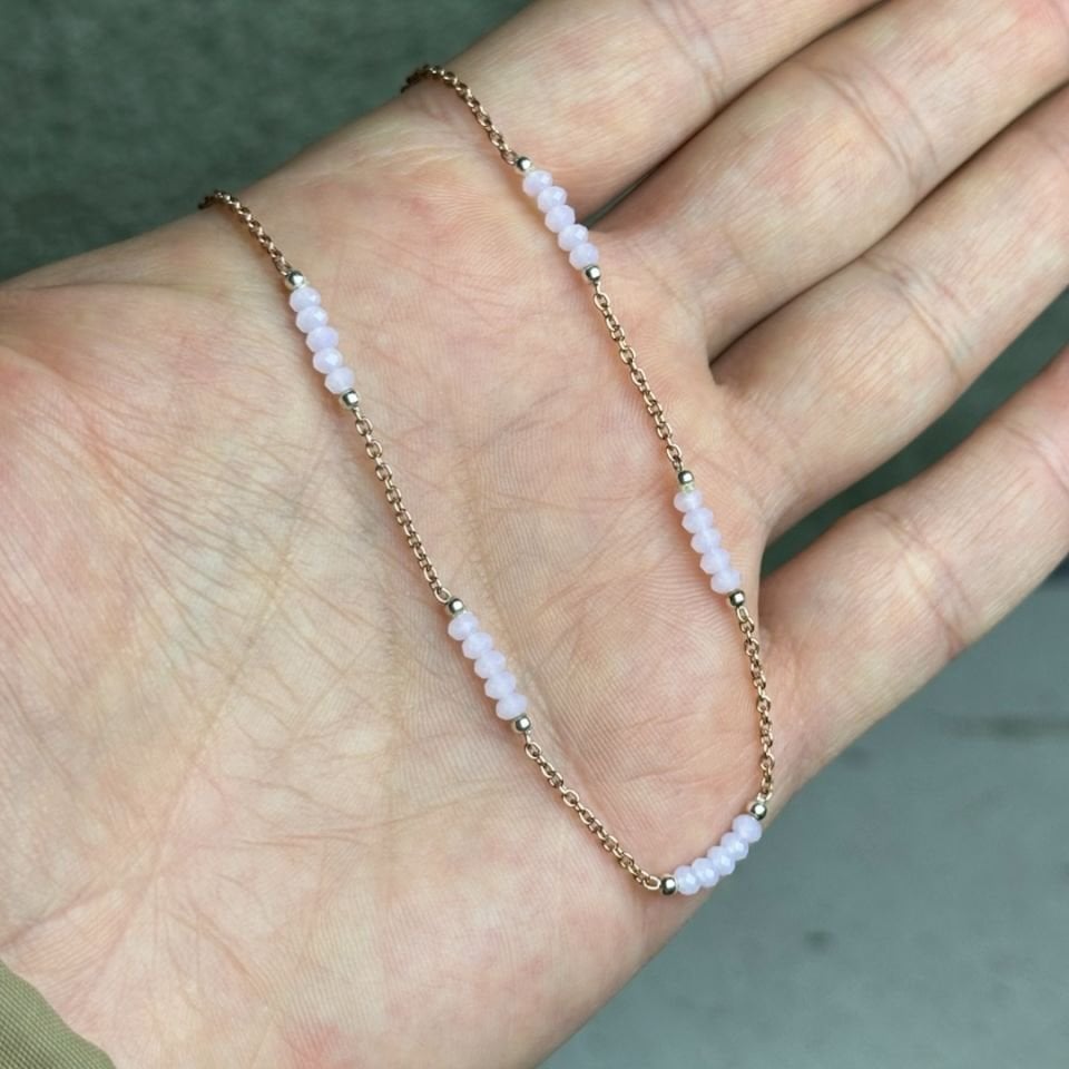 Pembe Kuvars Taşlı Rose Gümüş Kolye