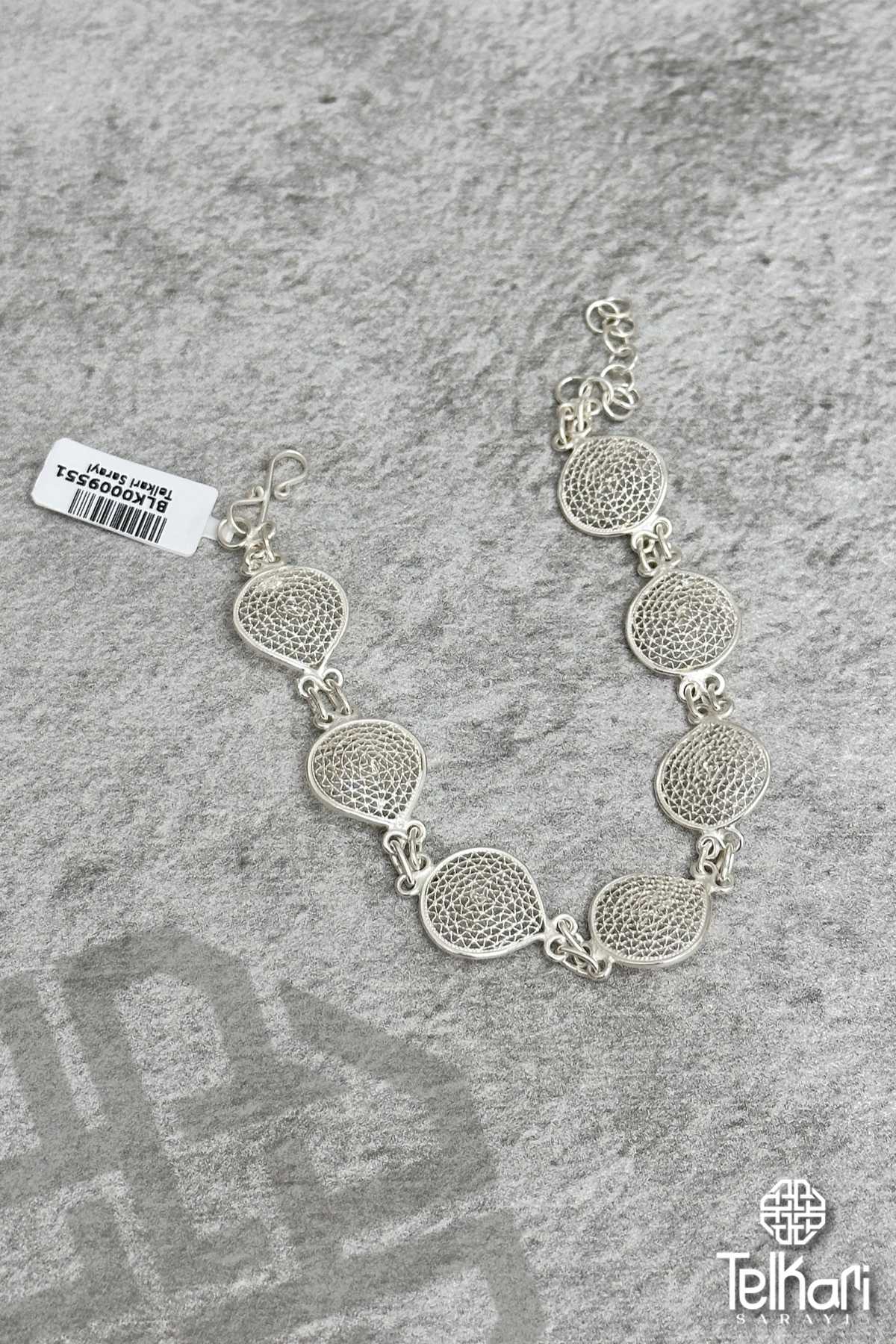 Damla Model Motifli El İşçilikli Gümüş Midyat Telkari Bileklik