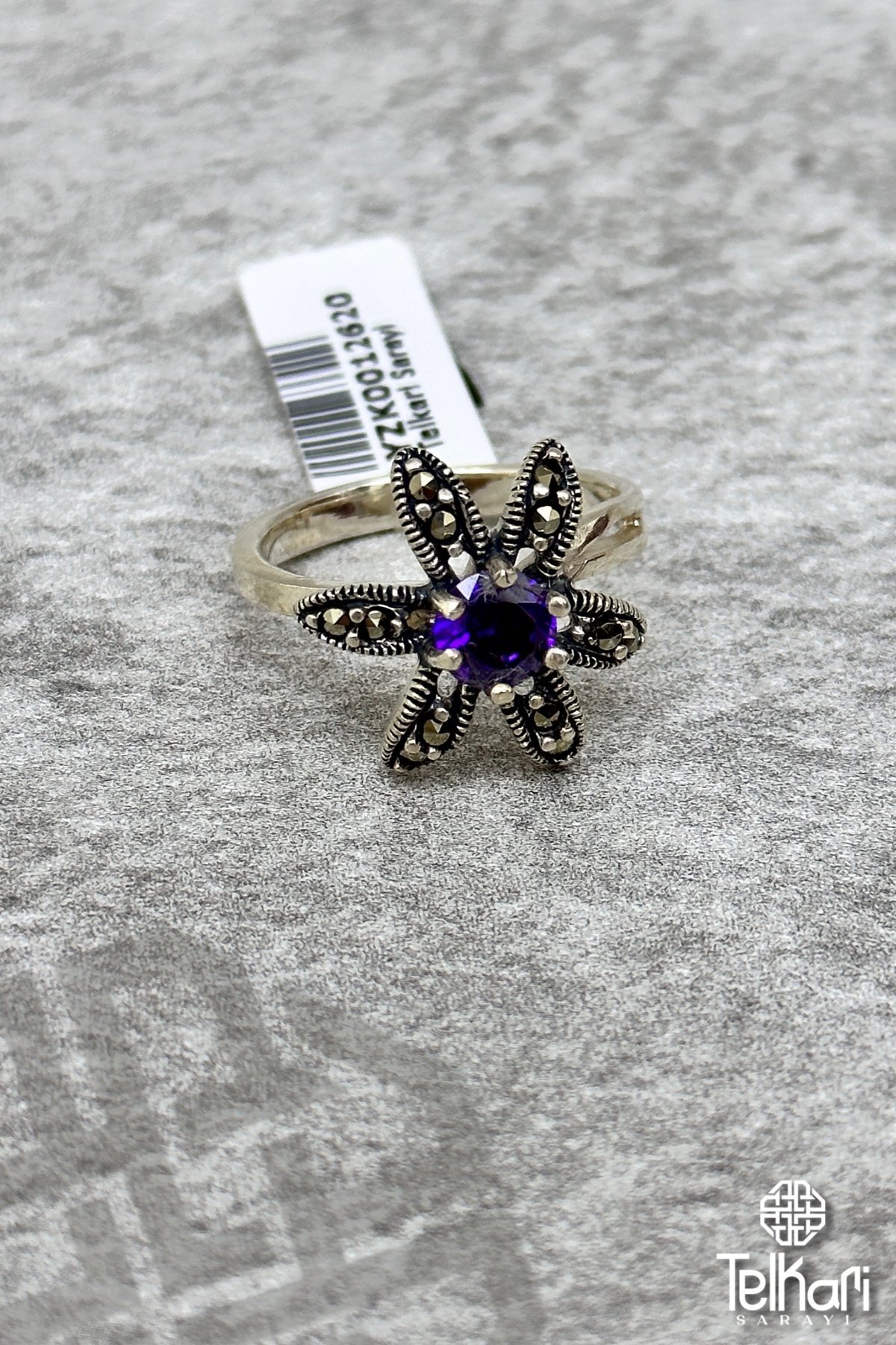 Ametist Taşlı Gümüş Markazit Yüzük
